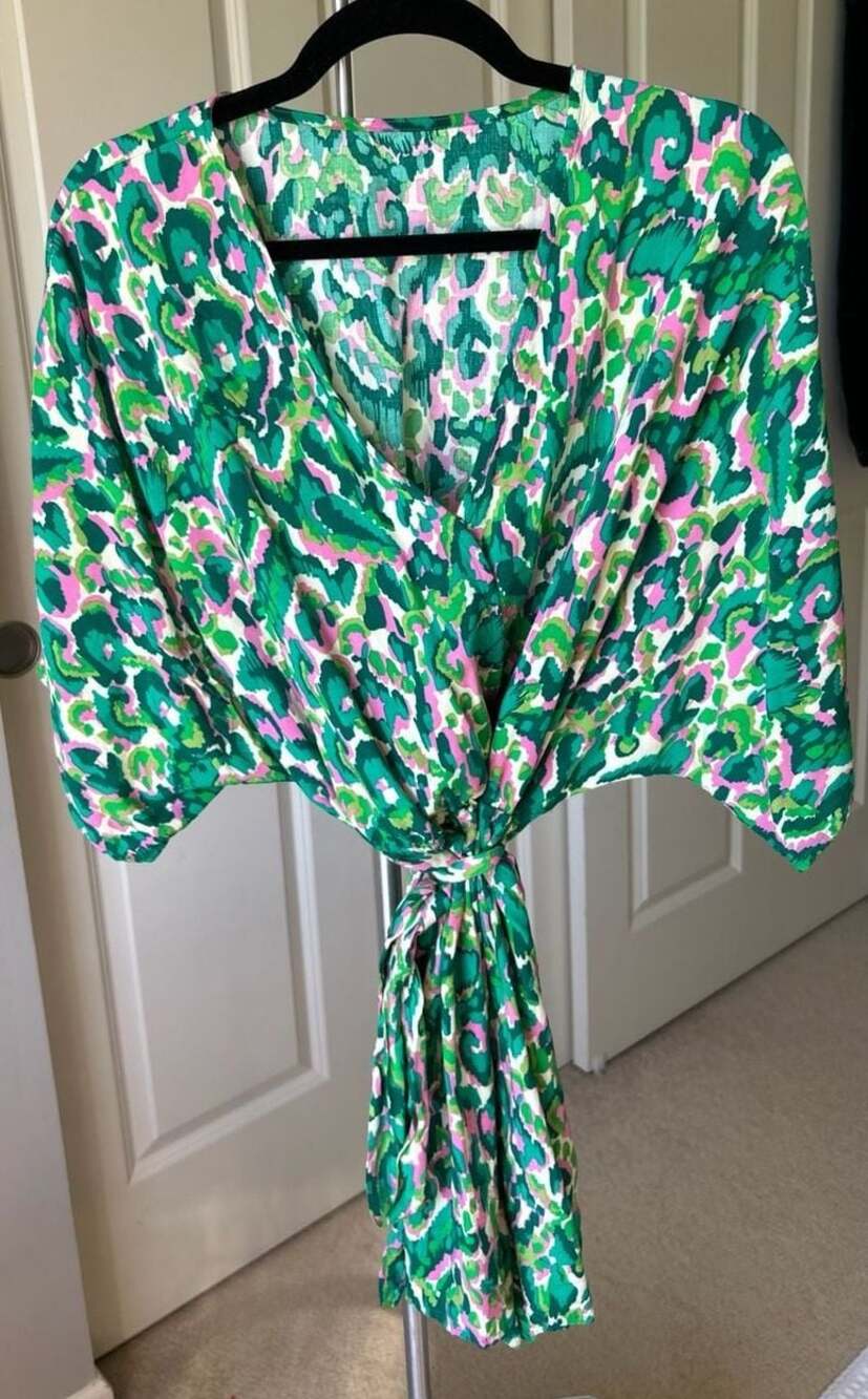 Cupshe Green and Pink Abstract Leopard Print Wrap Romper
